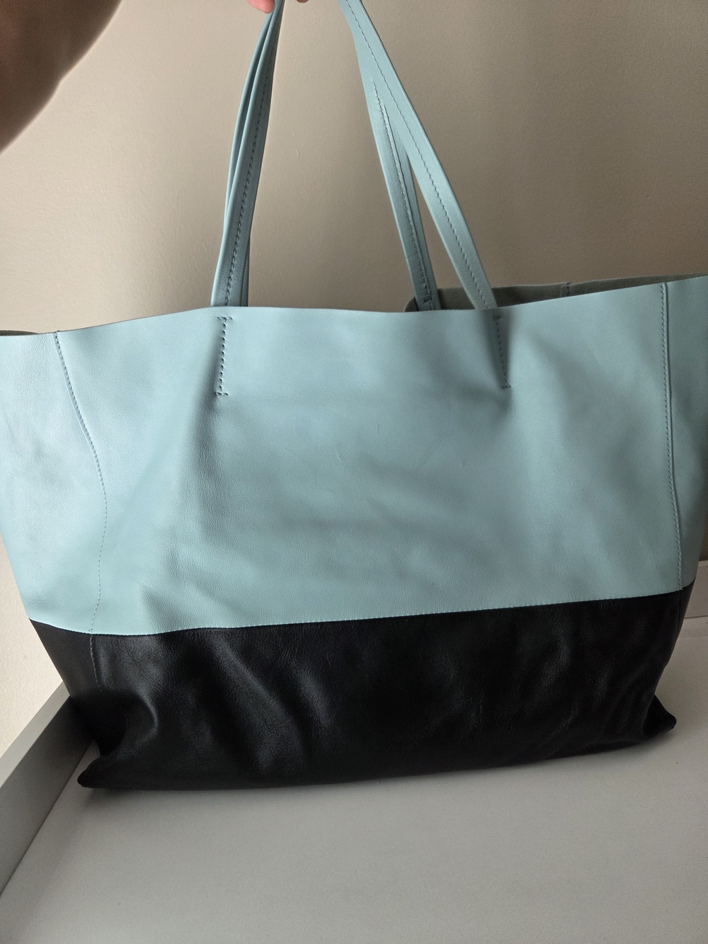 Celine Two-Tone Light Blue and Black Leather Tote - Picture 11 of 16